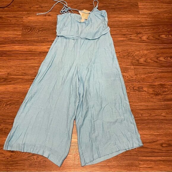 NWT H&M Lightweight Spaghetti Strap Wide Leg Romper Sash Belt Blue Size Small - Picture 8 of 11